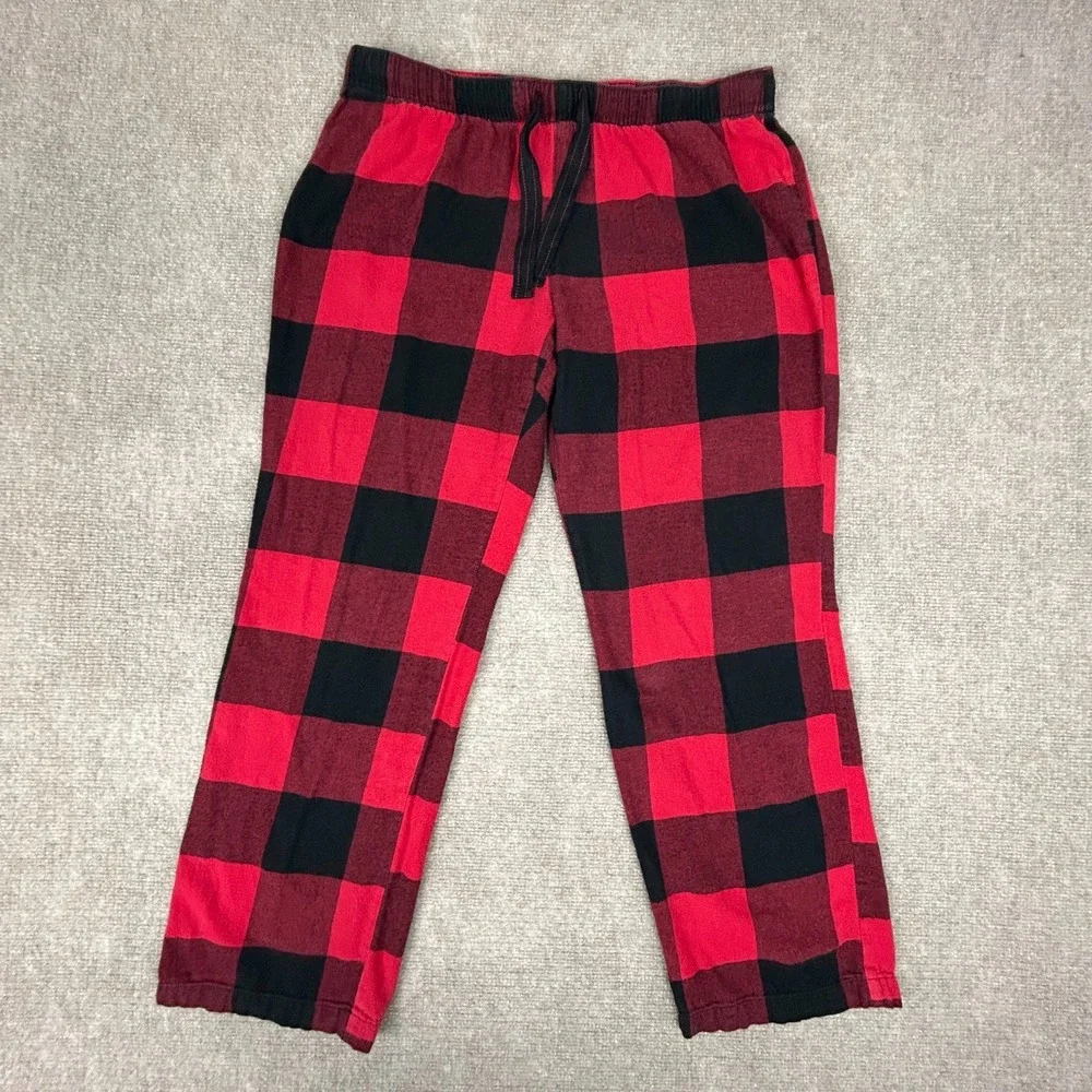 Old Navy Flannel Pajama Pants Mens Medium Red Black Buffalo Plaid Drawstring